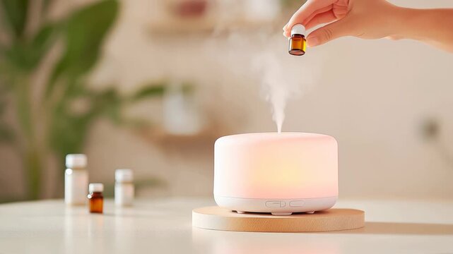 Essential oil is poured into a modern aroma diffuser