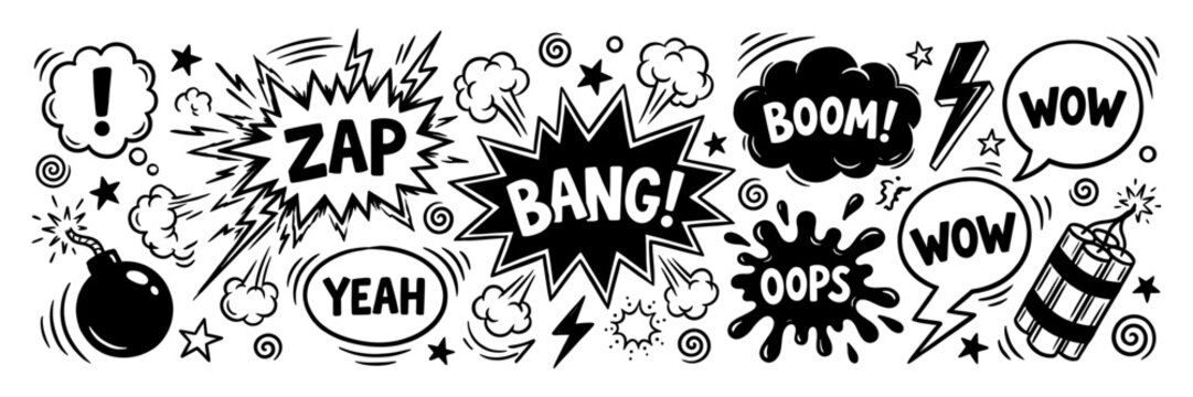 Comic speech bubble set with bang and boom quote