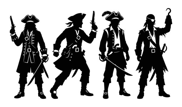 Pirate captain silhouette set with sword and pistol