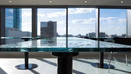 Empty Modern Office with Water Droplets on Glass Conference Table