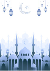 ramadhan kareem. islamic greetings ramadan kareem card design background with lanterns and crescent moon. vector illustration © Wiwit