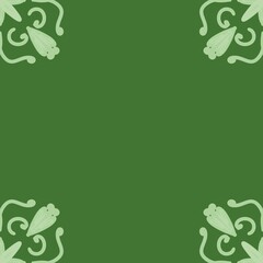 Green floral frame background with decorative leaf elements and soft ornamental details. Clean copy space in the center, suitable for eco design, invitations, banners, branding, posters, packaging,