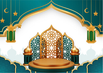 ramadhan kareem. islamic greetings ramadan kareem card design background with lanterns and crescent moon. vector illustration © Wiwit