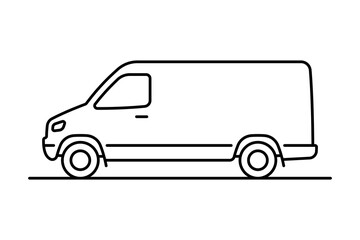 Van icon. Black outline linear silhouette. Editable strokes. Side view. Vector simple flat graphic illustration. Isolated object on a white background.