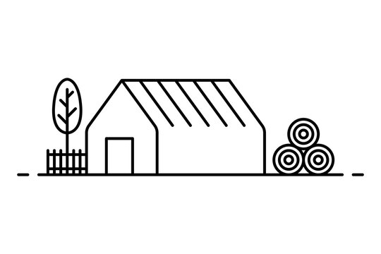 Farm icon. Black outline linear silhouette. Editable strokes. Front and side view. Vector simple flat graphic illustration. Isolated object on a white background.