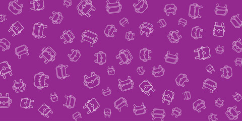 Thirty assorted vehicle icons pattern on purple background viewed from directly above