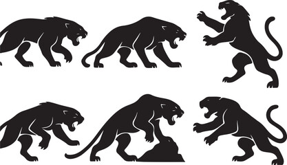 Running Tiger and Panther Silhouette Icons. © MOBAROK