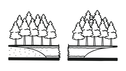 Naklejka premium Minimal Architectural Tree Line Drawing, Wetland Forest Section Side View Vector