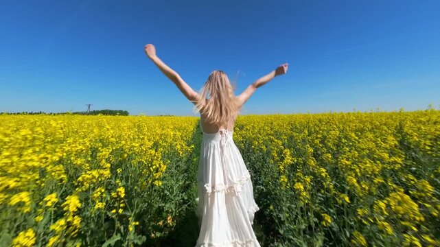 happy young woman in the field