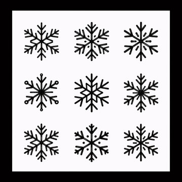character concept, minimalist doodle-style black snowflakes and winter elements ideal for christmas cards, gift wrap, packaging backgrounds, invitations, prints, clipart, and holiday designs