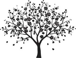 Obraz premium Silhouette of a blossoming cherry tree with falling petals, capturing the beauty of spring.