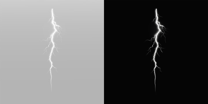 White lightning bolt PNG isolated on transparent background with bright electric streaks and glowing storm energy for realistic overlay effects glowing storm tunder
