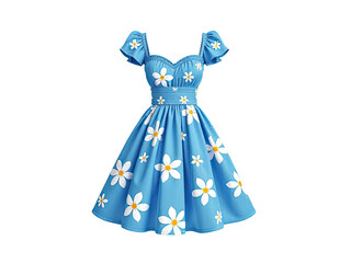 Fototapeta premium A woman wearing a beautiful blue dress adorned with white flowers, suitable for use in editorial or advertising contexts