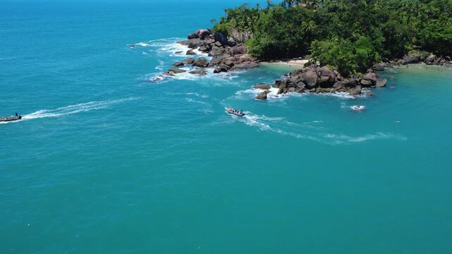 Aerial Drone View of Praia da Almada in Ubatuba Brazil &ndash; Tropical Beach and Turquoise Water