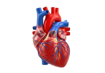 A detailed 3d anatomical rendering of the human heart with highlighted blood vessels