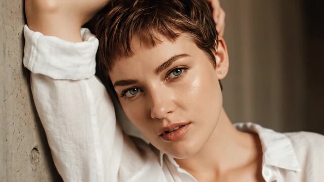 Woman posing with arm up.