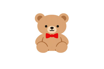 Fototapeta premium Cute cartoon teddy bear illustration wearing red bow tie, representing childhood, warmth, and innocence with transparent background
