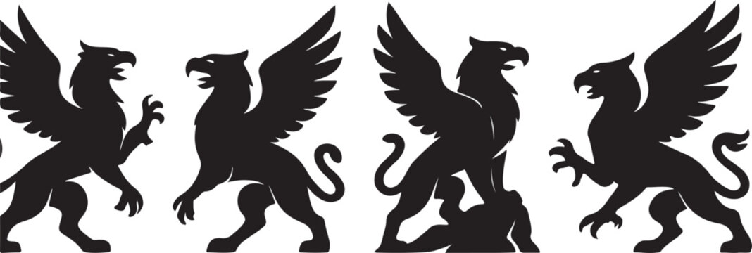 Winged Griffin Silhouette Icon Collection.