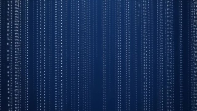 A video showcasing a digital matrix with code streaming down in blue and white