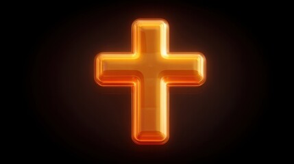 Obraz premium Glowing Orange Cross Symbol on Dark Background with Smooth, Shiny Surface Ideal for Religious Themes, Faith-Based Concepts, and Spiritual Representations