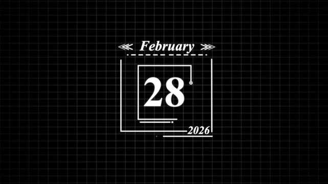 February 28 ,2026 Calendar Date Display . Highlighting date Very important date on the calendar.