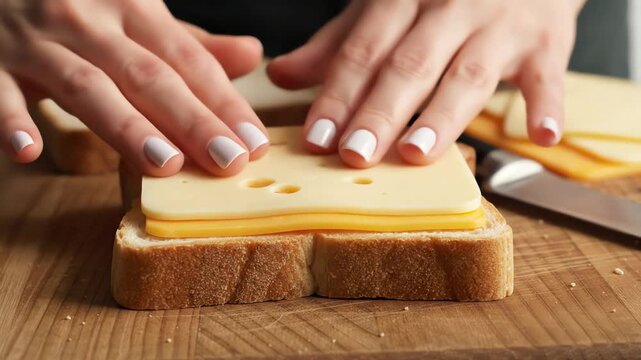 Making a sandwich with cheese on bread