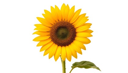 Naklejka premium Bright Yellow Sunflower Bloom Isolated on White Background – Vibrant Summer Floral, Detailed Petals, Natural Botanical Beauty, Single Flower Close-Up