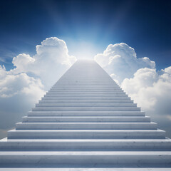 Infinite Staircase Rising Into Bright Clouds in Dramatic Sky