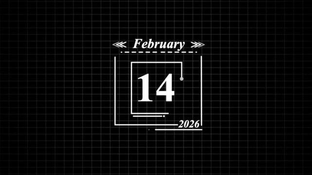 February 14th 2026 Date Display with Grid Background. Highlighting date Very important date on the calendar.