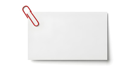A single red paperclip holding a blank white piece of paper on a pure white background, representing communication and organization.