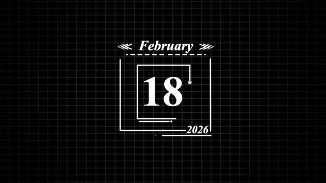February 18th 2026 Date Display with Grid Background. Highlighting date Very important date on the calendar.