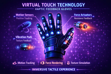 Haptic Gloves and VR Interface with Gesture Control Infographic for Technology Presentations