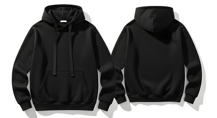 Minimalist black hoodie, front and back, presented as a clean mockup for graphic design and branding projects