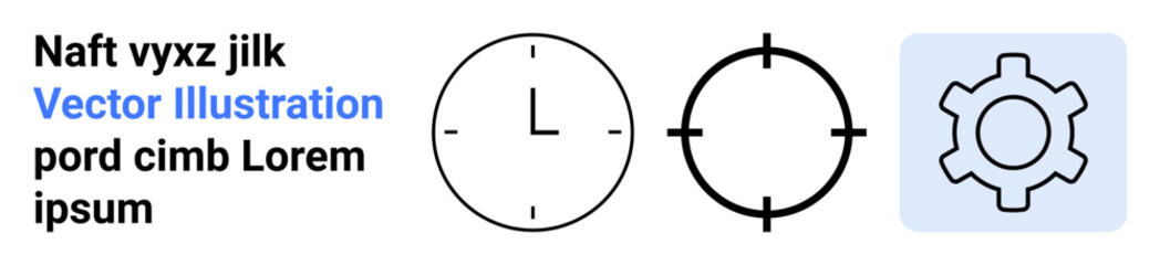 Clock, target focus, and gear for time management, precision, focus, organization, productivity, engineering and technology. Ideal for presentations infographics apps simple landing page