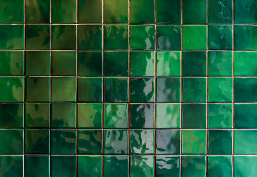 Green ceramic tile background. Old vintage ceramic tiles in green to decorate the kitchen or bathroom