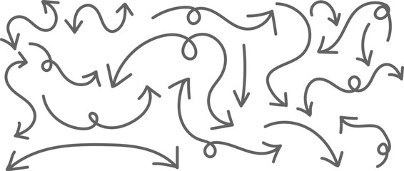 Fototapeta premium A complex network of arrows in various directions and sizes on a plain white background with no clear pattern or meaning