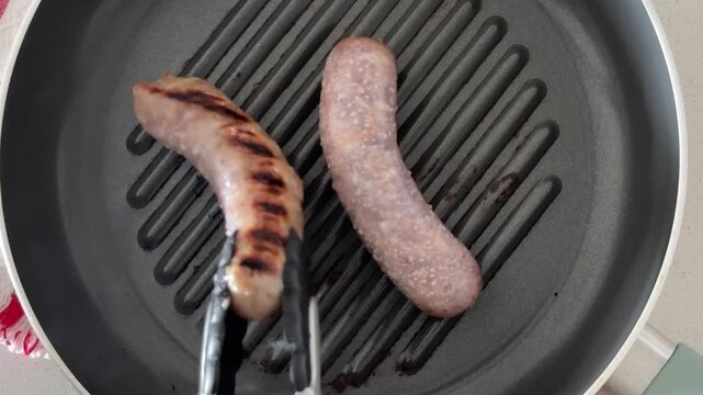 Cooking Delicious Pork Sausages in a Grill Pan