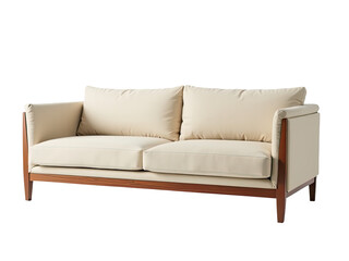 Naklejka premium A white couch with beige pillows set against a white background, perfect for interior design and home decor images