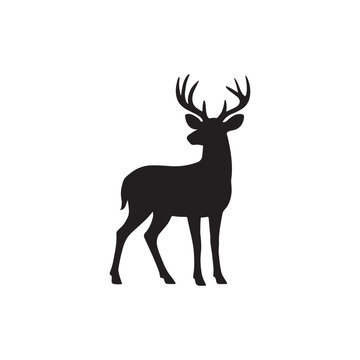 Alert white tailed male deer buck silhouette standing with head raised. Deer icon vector illustration.