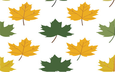 Fototapeta premium Autumn maple leaves seamless pattern vector illustration with yellow and green fall foliage background design