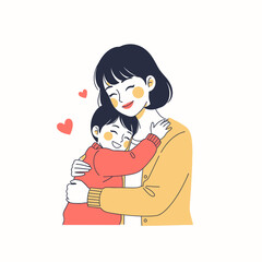 Heartwarming Mother and Son Hug Illustration &ndash; Loving Family Bond Vector Art