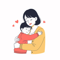 Heartwarming Mother and Son Hug Illustration &ndash; Loving Family Bond Vector Art