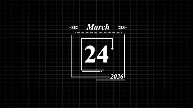 March 24th 2026 Calendar Date Display. Highlighting date Very important date on the calendar.