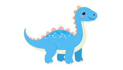 Obraz premium Cartoon-styled, light-blue dinosaur with pink scales and polka dots, stands on a white background