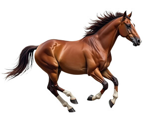 Obraz premium A brown horse in motion against a white backdrop, ideal for use in sports or animal-themed projects
