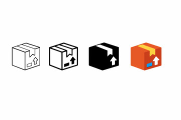 Obraz premium Parcel icon set in various styles: outline, silhouette, and colorful box
