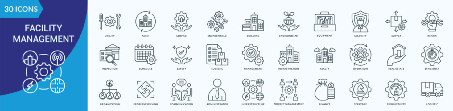 Facility Management Icon Pack Outline Style