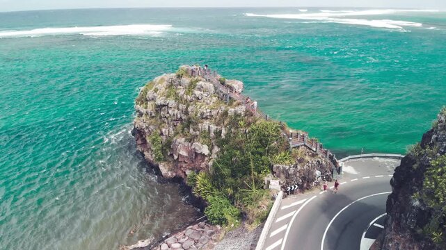 Maconde viewpoint, Mauritius. Cape Flinders with road and ocean