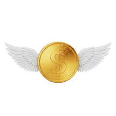 Naklejka premium Golden snitch with delicate white wings on a plain white background.