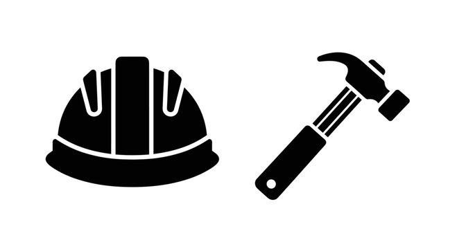 Construction Hard Hat and Hammer Tools.
